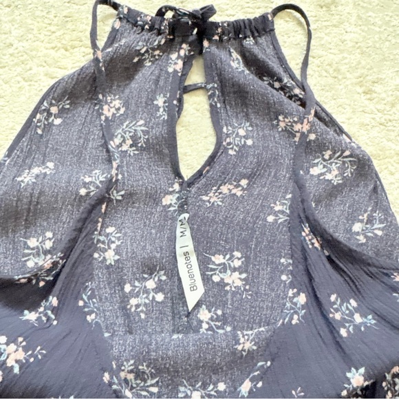 Bluenotes Women’s Navy Blue Floral Mini Dress With Lace Hem Size Medium - Picture 7 of 11